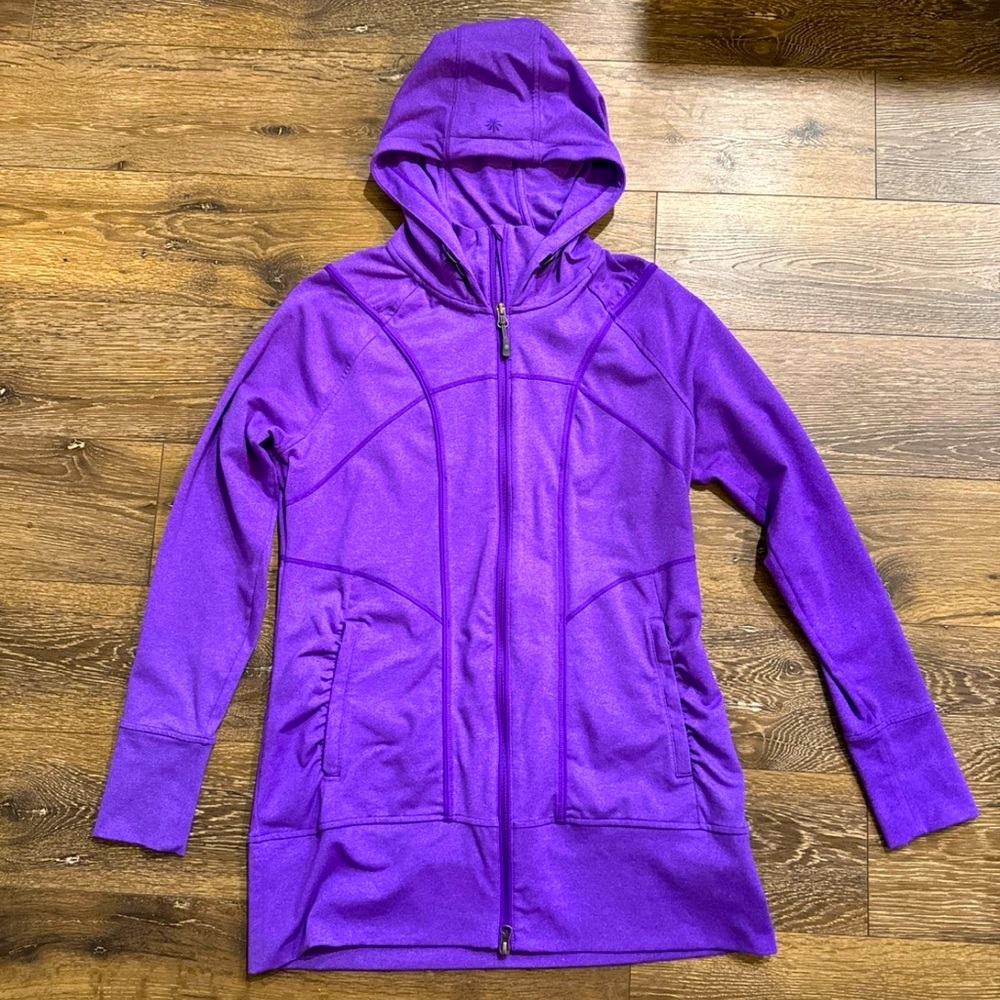 Athleta Rishi Zip Up Hooded Long Purple Jacket LARGE L